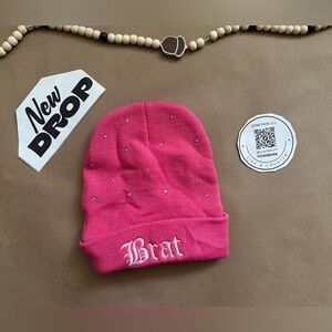 NO BRAND Rhinestone BRAT Beanie Foldover ONE SIZE GIRL'S Warm Weather Cute Funky